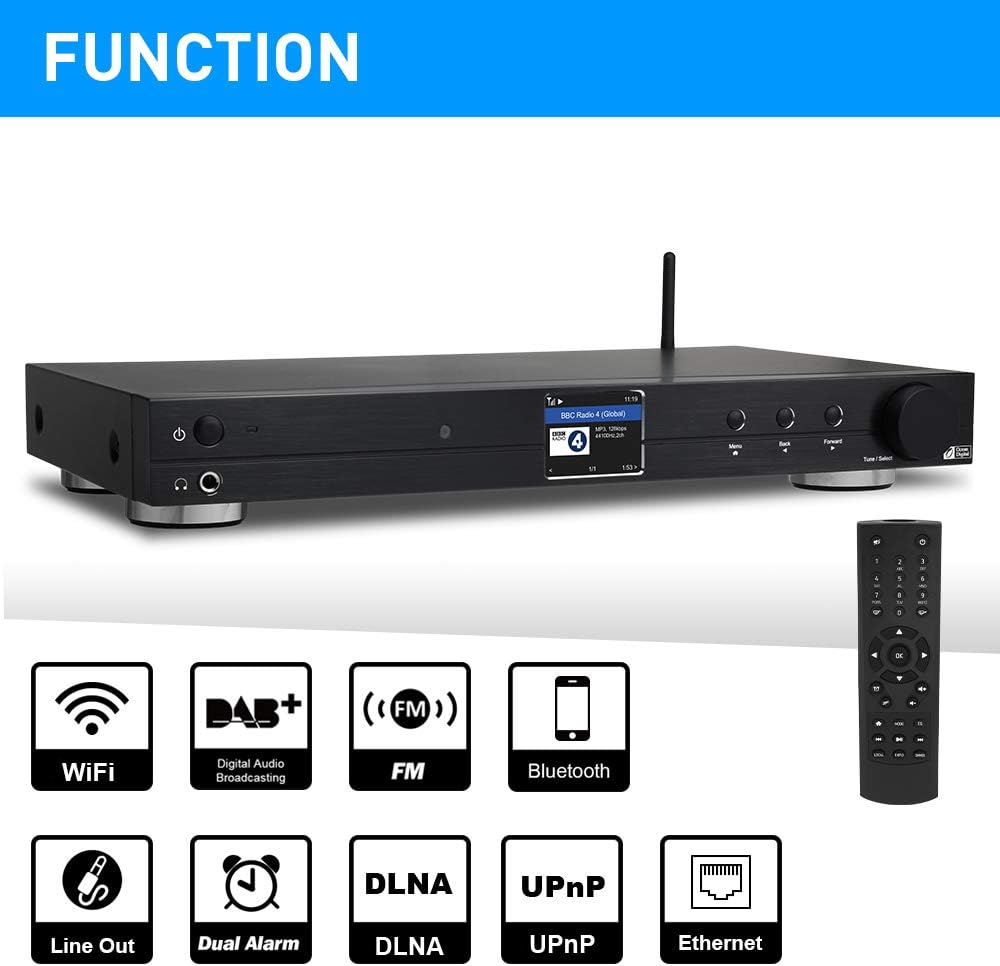 Ocean Digital WiFi Internet Component Radio Tuner (430 mm) WR10 FM/ Ethernet Bluetooth Receiver 2.4 Color Display with Digital Output to Connect Hi-Fi System -Black - Image 2