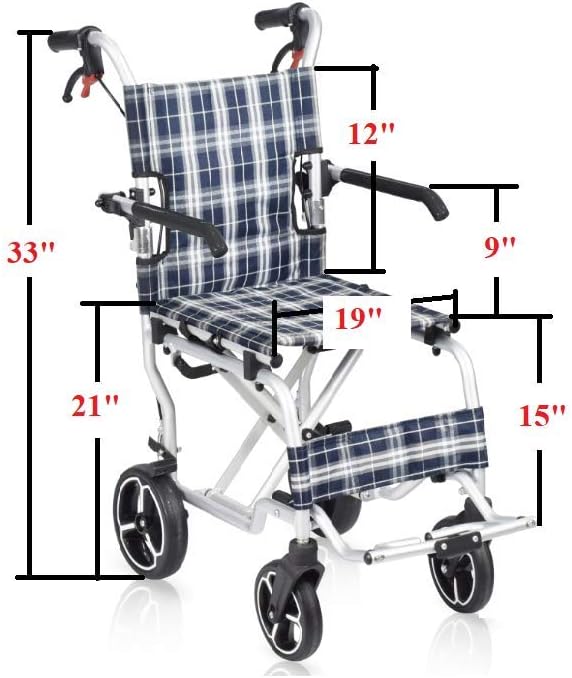 Wheelchair Transport Chair 19 Ultralight Aluminum, Medical Ultralight Transport Wheelchair Lightweight Folding Transport Chairs for Seniors,for Travel, (only 18 lbs)